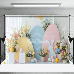 Lofaris Curtain Colorful Eggs Bunny Floral Easter Backdrop