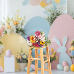 Lofaris Curtain Colorful Eggs Bunny Floral Easter Backdrop