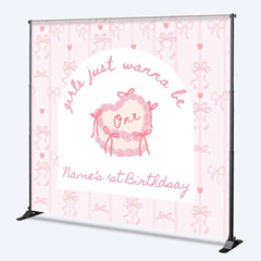 Lofaris Custom 1st Birthday Backdrop Pink Bows Coquette Personalize Name Cute Heart Cake Ribbon Background Girl Party Prop