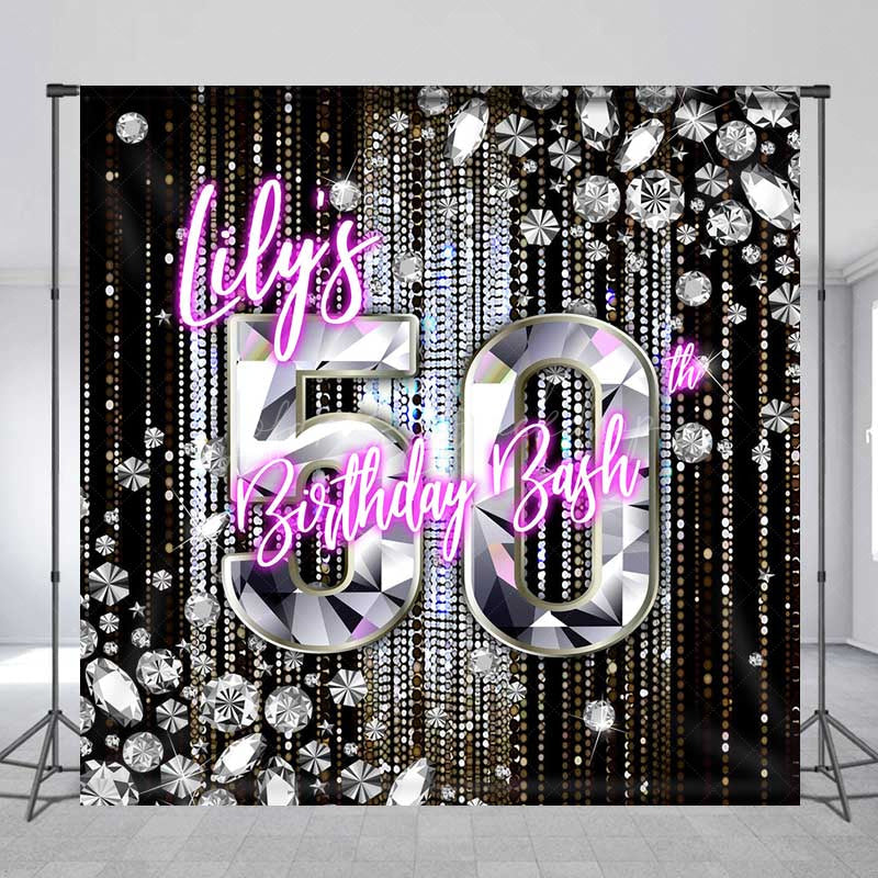 Lofaris Custom 50th Birthday Bash Backdrop for Her Glamorous Pink Neon and Diamonds Fabulous Fifty Party Photo Prop