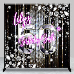 Lofaris Custom 50th Birthday Bash Backdrop for Her Glamorous Pink Neon and Diamonds Fabulous Fifty Party Photo Prop