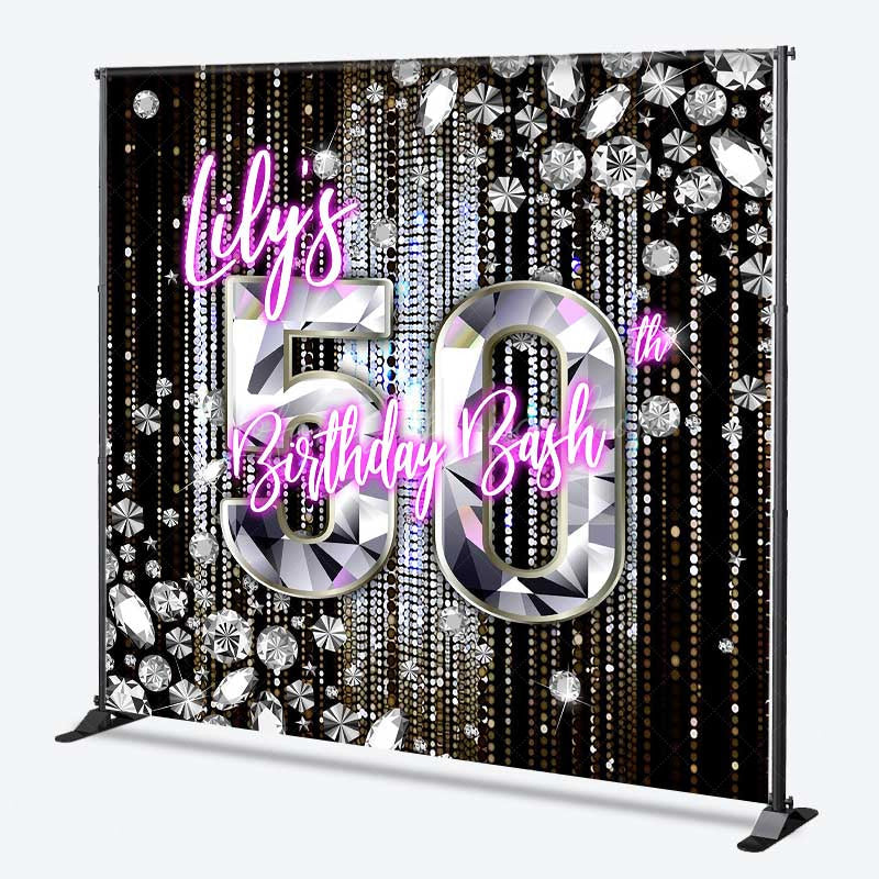 Lofaris Custom 50th Birthday Bash Backdrop for Her Glamorous Pink Neon and Diamonds Fabulous Fifty Party Photo Prop