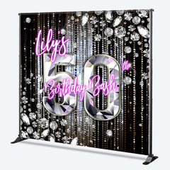 Lofaris Custom 50th Birthday Bash Backdrop for Her Glamorous Pink Neon and Diamonds Fabulous Fifty Party Photo Prop