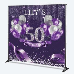 Lofaris Custom 50th Birthday Bash Backdrop for Her Purple and Silver Glitter Balloons Fabulous Fifty Diamond Party Prop