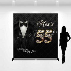 Lofaris Custom 55th Birthday Backdrop Black Tuxedo and Bow Tie with Gold Diamond Numbers Party Background