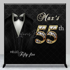 Lofaris Custom 55th Birthday Backdrop Black Tuxedo and Bow Tie with Gold Diamond Numbers Party Background