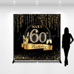 Lofaris Custom 60th Birthday Party Backdrop Black and Gold Theme with Diamonds Personalized Milestone Elegant Decor