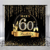 Lofaris Custom 60th Birthday Party Backdrop Black and Gold Theme with Diamonds Personalized Milestone Elegant Decor