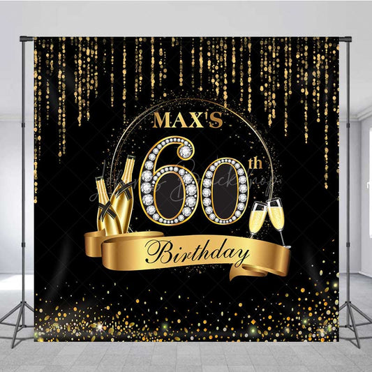 Lofaris Custom 60th Birthday Party Backdrop Black and Gold Theme with Diamonds Personalized Milestone Elegant Decor