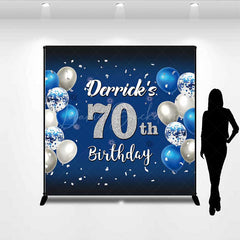 Lofaris Custom 70th Birthday Backdrop Banner Royal Blue and Silver Balloons Personalized Milestone Party Photo Prop
