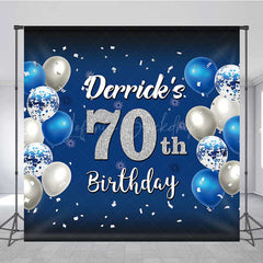 Lofaris Custom 70th Birthday Backdrop Banner Royal Blue and Silver Balloons Personalized Milestone Party Photo Prop