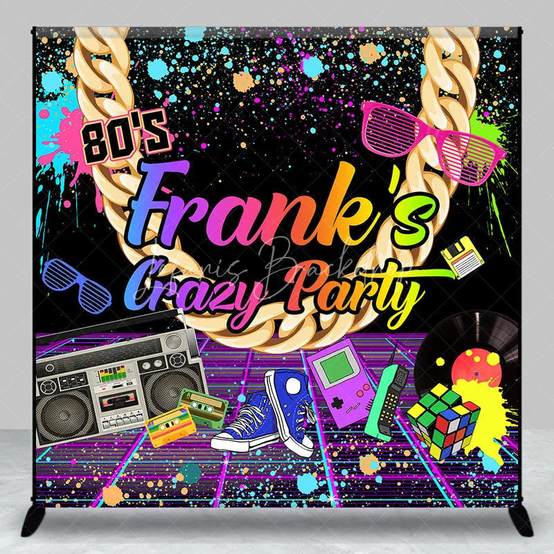 Lofaris Custom 80s Retro Neon Graffiti Party Backdrop with Gold Chain and Boombox Vibrant Birthday Decor