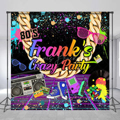 Lofaris Custom 80s Retro Neon Graffiti Party Backdrop with Gold Chain and Boombox Vibrant Birthday Decor