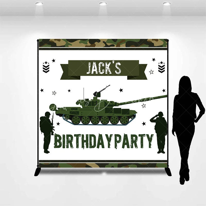 Lofaris Custom Army Military Tank Backdrop Personalized Soldier Birthday Party Decor with Your Name