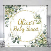 Lofaris Custom Baby Shower Backdrop Elegant Gold Glitter and Greenery Wreath Personalized Eucalyptus Leaves Welcome Sign