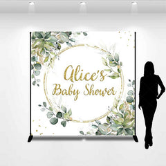 Lofaris Custom Baby Shower Backdrop Elegant Gold Glitter and Greenery Wreath Personalized Eucalyptus Leaves Welcome Sign