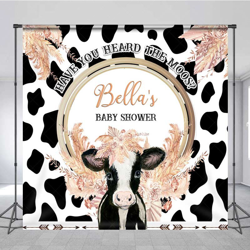 Lofaris Custom Baby Shower Backdrop Have You Heard The Moos Boho Cow and Pampas Grass Farm Themed Party Banner