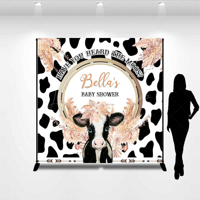 Lofaris Custom Baby Shower Backdrop Have You Heard The Moos Boho Cow and Pampas Grass Farm Themed Party Banner