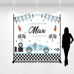 Lofaris Custom Baby Shower Backdrop Little Racer Blue Car Checkered Flag Decoration