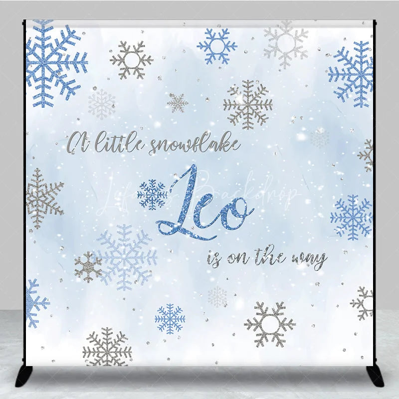 Lofaris Custom Baby Shower Backdrop Winter Wonderland Blue Snowflake Silver Sparkle Boy Decor