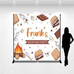 Lofaris Custom Backyard Party Backdrop for Barbecue Campfire S’mores and Marshmallows Personalized Outdoor BBQ Decor