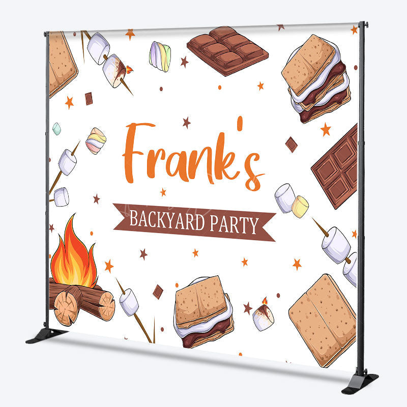 Lofaris Custom Backyard Party Backdrop for Barbecue Campfire S’mores and Marshmallows Personalized Outdoor BBQ Decor