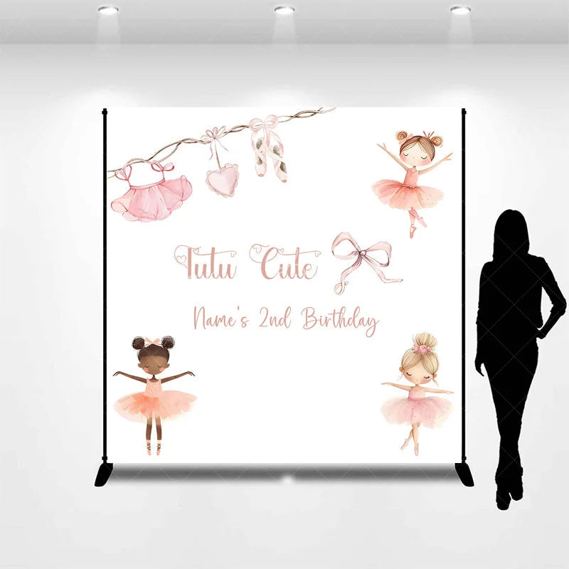 Lofaris Custom Ballerina Birthday Backdrop Personalized Tutu Cute Ballet Theme Party Decoration