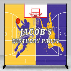 Lofaris Custom Basketball Birthday Party Backdrop Purple and Gold Sports Court Personalized Slam Dunk Action Photo Prop