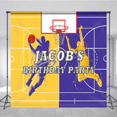 Lofaris Custom Basketball Birthday Party Backdrop Purple and Gold Sports Court Personalized Slam Dunk Action Photo Prop