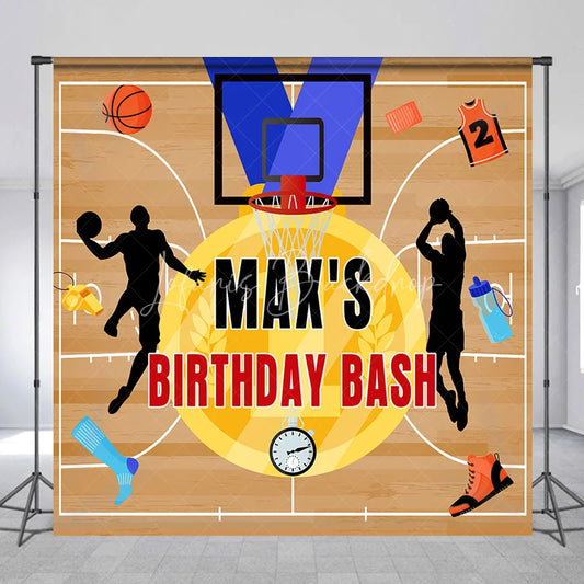 Lofaris Custom Basketball Court Birthday Bash Backdrop featuring Players and Sports Gear Party Decor