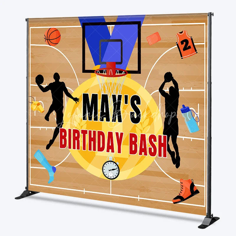 Lofaris Custom Basketball Court Birthday Bash Backdrop featuring Players and Sports Gear Party Decor