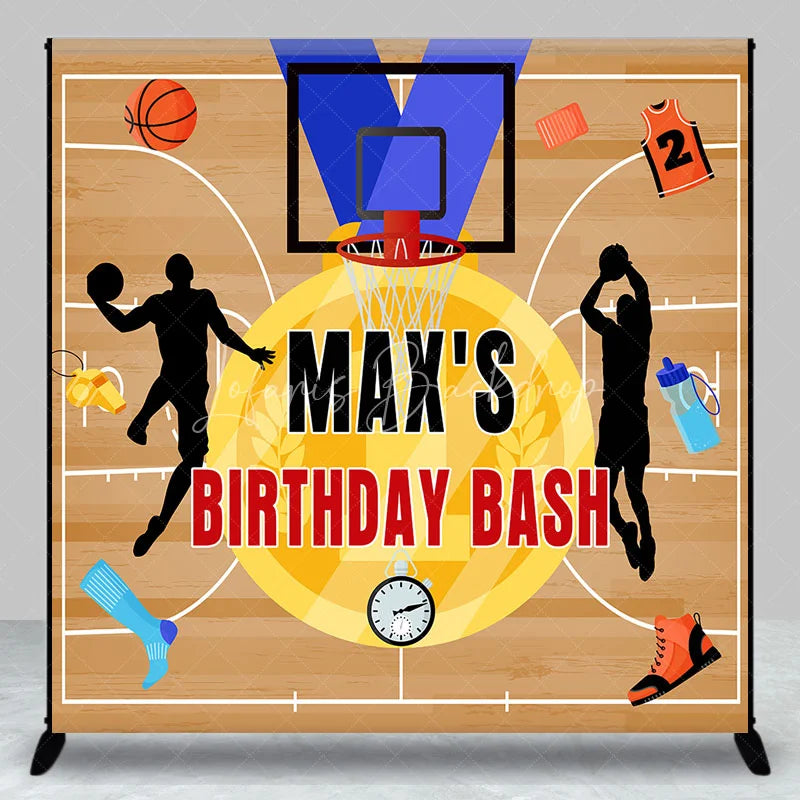 Lofaris Custom Basketball Court Birthday Bash Backdrop featuring Players and Sports Gear Party Decor