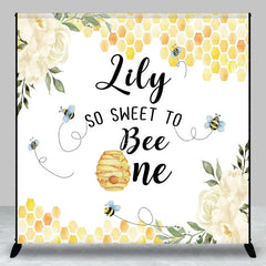 Lofaris Custom Bee and Honeycomb First Birthday Backdrop Personalized So Sweet to Be One with White Flowers