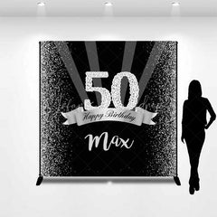 Lofaris Custom Birthday Backdrop 50th Silver Glitter Personalize Name Black Shine Beams Background Adult Party Prop