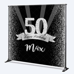 Lofaris Custom Birthday Backdrop 50th Silver Glitter Personalize Name Black Shine Beams Background Adult Party Prop