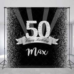 Lofaris Custom Birthday Backdrop 50th Silver Glitter Personalize Name Black Shine Beams Background Adult Party Prop