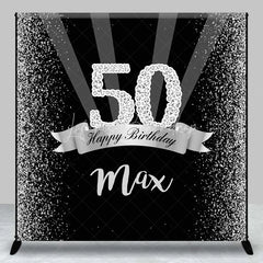 Lofaris Custom Birthday Backdrop 50th Silver Glitter Personalize Name Black Shine Beams Background Adult Party Prop
