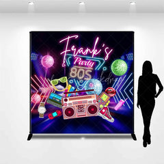 Lofaris Custom Birthday Backdrop 80s Retro Theme Neon Glow Disco Ball Boombox Party Supply