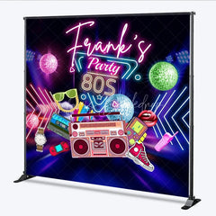 Lofaris Custom Birthday Backdrop 80s Retro Theme Neon Glow Disco Ball Boombox Party Supply