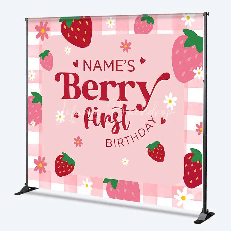Lofaris Custom Birthday Backdrop Berry First Pink Strawberry Gingham Decoration