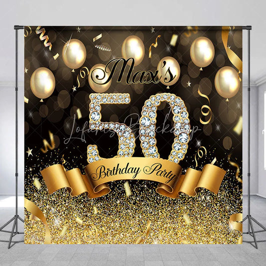 Lofaris Custom Birthday Backdrop Black Gold Balloons Diamond Number Background Personalized Name Age Adult Party Photography