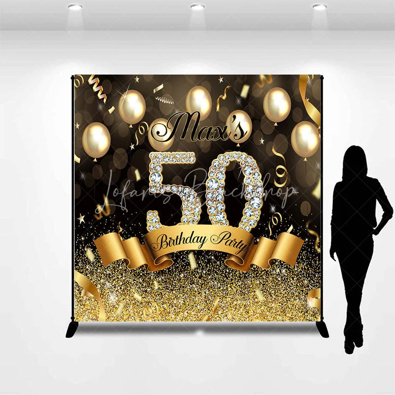 Lofaris Custom Birthday Backdrop Black Gold Balloons Diamond Number Background Personalized Name Age Adult Party Photography