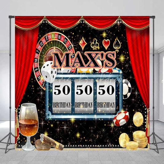 Lofaris Custom Birthday Backdrop Casino Night Theme Las Vegas Roulette Slot Machine Personalized Background