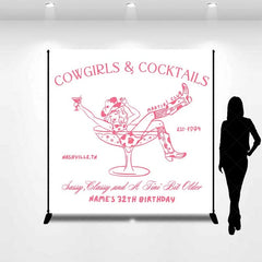 Lofaris Custom Birthday Backdrop Cowgirls and Cocktails Pink Line Art Western Boots Martini Personalized Background