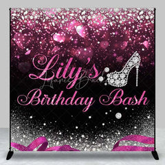 Lofaris Custom Birthday Backdrop Diamond High Heels Pink Glitter Diva Party Decoration