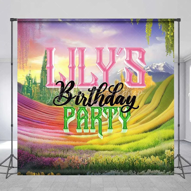 Lofaris Custom Birthday Backdrop Fantasy Rainbow Flower Field and Magic Castle Fairytale Party Background