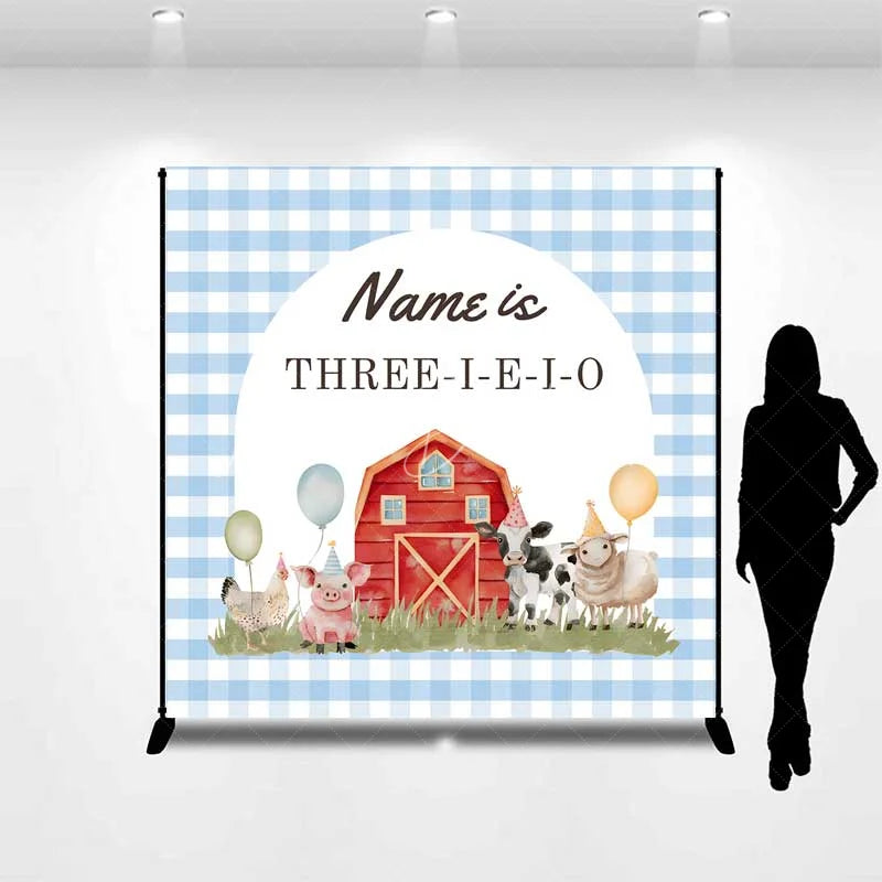 Lofaris Custom Birthday Backdrop Farm Animals Barn Personalize Name Rustic Red Barnyard Three-I-E-I-O Background Kids Party Prop