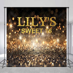 Lofaris Custom Birthday Backdrop Gold Bokeh Glitter Sweet 16 Sparkling Personalized Name Party Background
