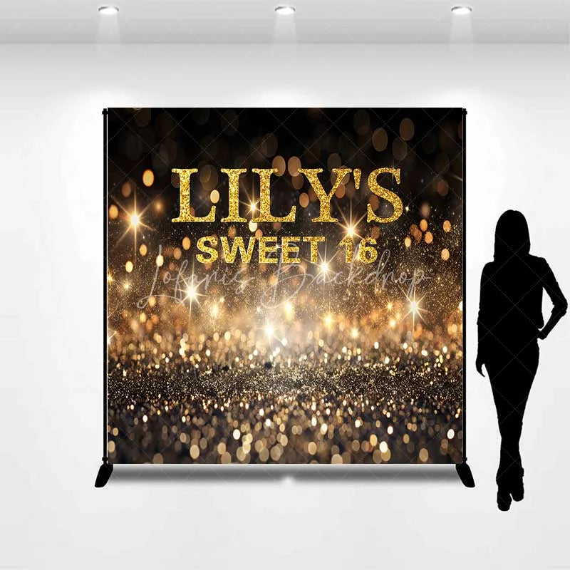 Lofaris Custom Birthday Backdrop Gold Bokeh Glitter Sweet 16 Sparkling Personalized Name Party Background