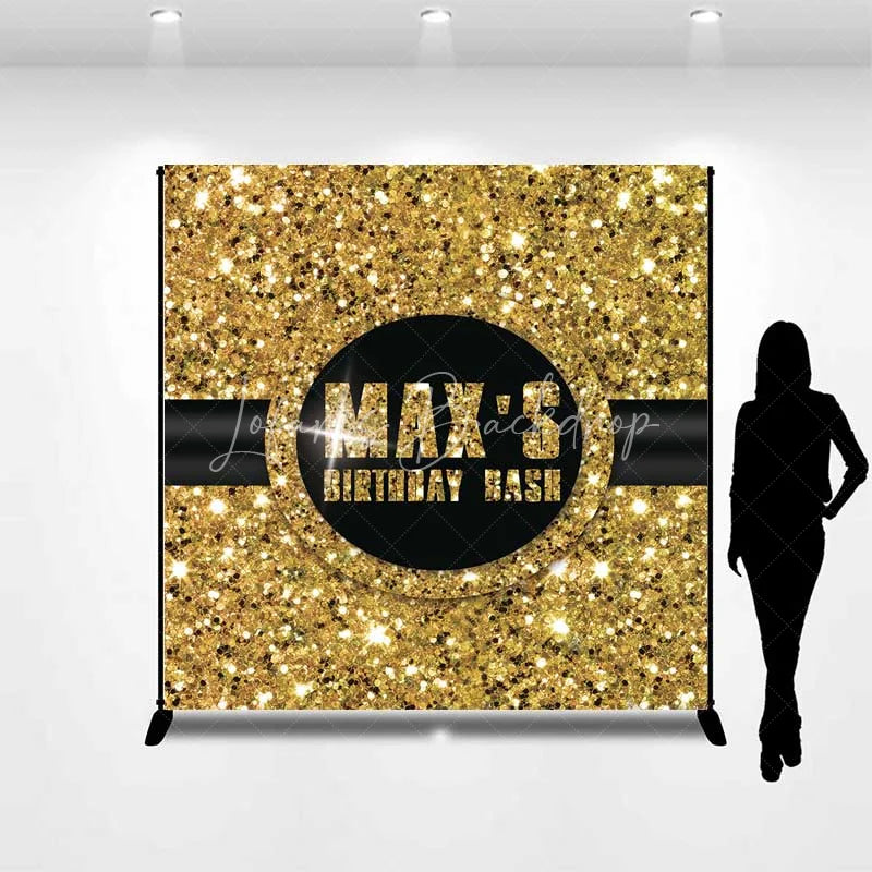 Lofaris Custom Birthday Backdrop Gold Glitz Sequin Pattern Black Circle Logo Personalized Party Background